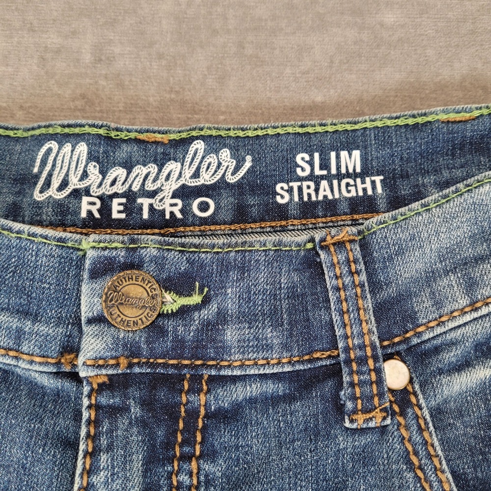 Wrangler Mens Slim Straight Blue Jeans 34x32 Medium Wash Denim Pants - Picture 2 of 8